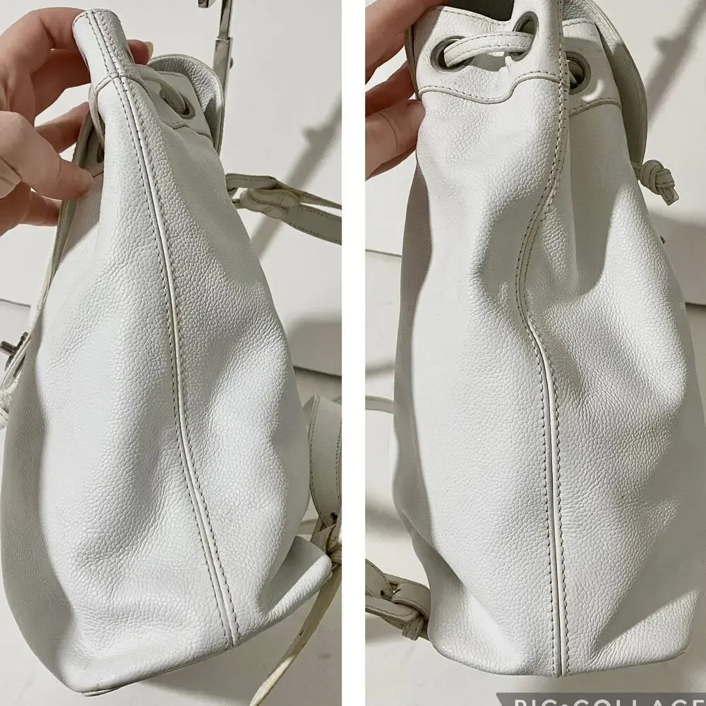 Chanel CC Caviar Leather Vintage Large White Backpack Travel Bag Carryall 90's